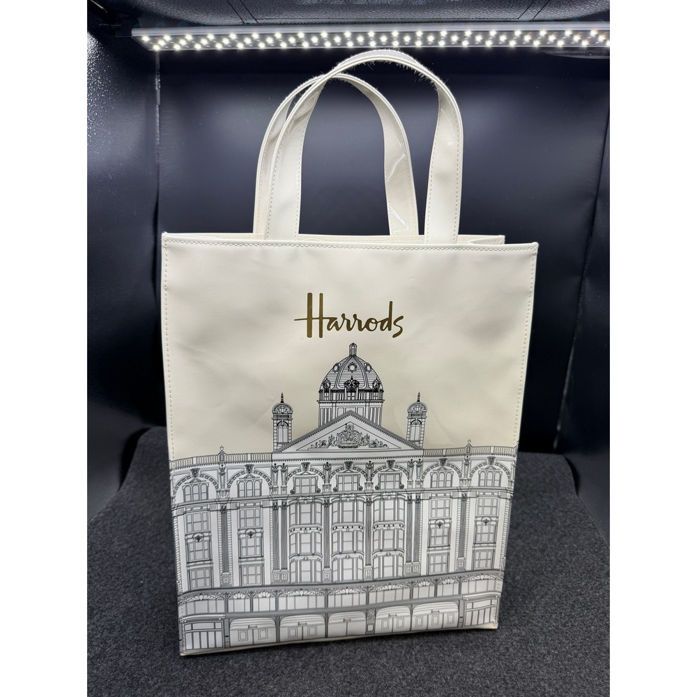 Harrods Tote Bag Building Illustration Small Cream Women London